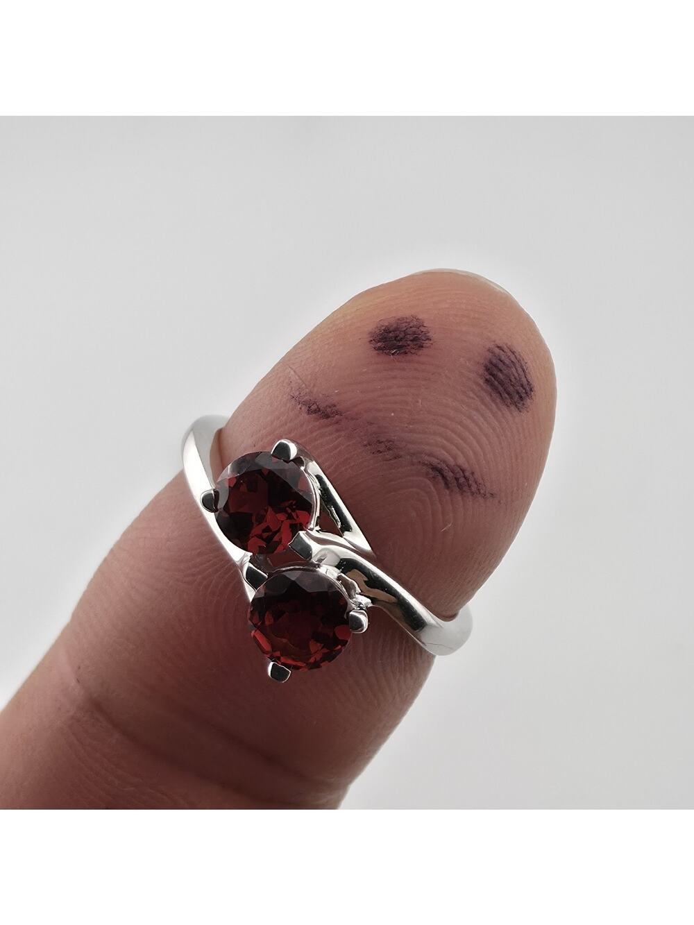 Sterling Silver Garnet Ring Two Stone Bypass Ring Minimalist Gemstone Ring Jewel